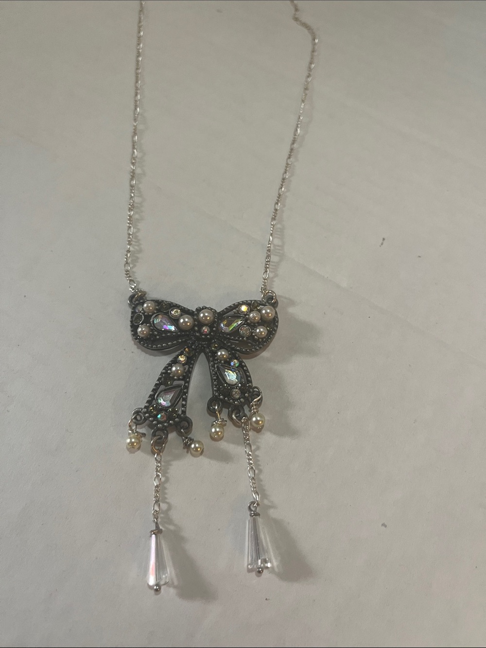 Butterfly Pearl Crystal Dangle Necklace